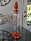 Unusual Heisey Large Perfume Bottle Orange Enamel Signed Depression Glass