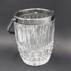 Vintage Mid Century Crystal Ice Bucket Silver Plated Handle And Rim 4 25  X 3 