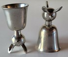 Vintage Mid Century Modern Pewter Cat Shot Glasses Stirrup Cups Pair Mcm