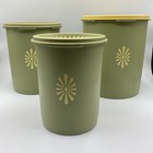 Vintage Tupperware Servalier 3 Canisters With Lids Starburst Green Avocado 6 Pcs