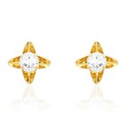 Round-cut White Zircon Flower Baby Screw Back Stud Earrings 14k Yellow Gold 7mm