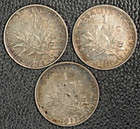 France  Lot Of 3 Silver Francs  1916 1917 1918  Xf - Au