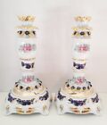 Vintage 2 Candle Stick Holders Cobalt Blue Floral Gold Porcelain Portugal 12 