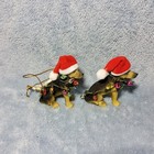 Lot Of 2 Vintage Ganz German Shepherd Dog Wrapped In Christmas Lights Ornament