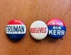 Three Antique Political Pinback Buttons Truman  Roosevelt   Kerr