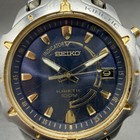Seiko Kinetic Watch Men 39mm Blue Dial Two Tone Date Round 5m62-0d10 New Cap