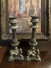French Empire Ormolu Candlesticks 19th Century Clawfoot Silvered Bronze