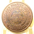 Vintage Masonic  One Penny Token 1872 Cumberland Chapter No 35  Yarmouth  Me