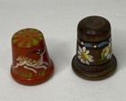 Lot Of 2 Hand Painted Wood Thimbles