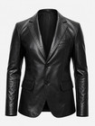 Men s Black Leather Blazer Genuine Sheepskin Slim Fit Sport Coat 2 Button