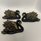 Lot 3 Vintage 1968 Miller Studio Chalkware Swan Wall Decorations Black   Gold 