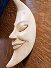 Hand Carved Wooden  Half Moon Smiling Face Wall Decor Celestial