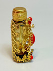 1930s Bohemian Czech Gild Filigree Glass Perfume Bottle Jeweled Rhinestones