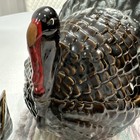 Glazed Kiln Fired Cer  Gravy Turkey Bowl With Spoon   5 Napkin Rings Vtg