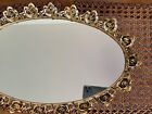 Lrg Vtg Gold Gilt Ormolu Oval Vanity Mirror Perfume Tray Matson Stylebuilt Roses