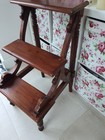 Antique Vintage Wooden Library Steps Library Ladders Scroll Three Step Wood 81cm