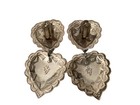 Vintage Sterling Silver Taxco Mexico Etched Double Heart Earrings Clip On