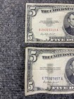 Set Of 2  1953 A Blue Seal   1953 A Red Seal  5 Five Dollar Notes