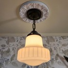Antique Vintage 1930 s 40 s 50 s Glass Ceiling Light Brass Fixture Mushroom