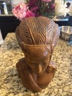 Native American Hand Carved Folk Art Bust Solid Wood Vintage