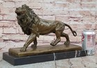 Roaring Lion Handmade Bronze On Marble Base Sculpture Statue Figurine Art Decor