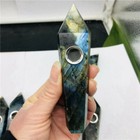 Natural Labradorite Obelisk Quartz Crystal Gem Point Wand Smoking Pipe Carb Hole