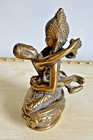 Vintage Tibetan Bronze Yab-yum Statue Tantric Buddha 4  Heavy Brass Shakti Gift