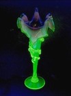 Uranium Glass Vase Vaseline Cranberry Petal Design Antique Europe Made