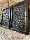 Stunning Pair Of Antique English Oak 17th Century Panels Carved Door Fragments