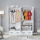 Wood Wardrobe Armoire Closet 4 Door In White  Wardrobe Closet  Clothes Cabinet