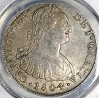 1804 Pcgs  Au 53 Peru 8 Reales Charles Iv Colonial Spain Silver Coin  25041903c 