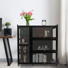 For Entryway Bamboo Display Cabinet Storage Cabinet With Doors Black Showcase Us