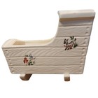 Vtg Signed 1975 Handmade Ceramic Welcome Baby Cradle Planter Decor Gift Read