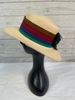 Vintage Laurice Beige Color Multicolor Ribbon Trim Boho Style Hat