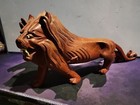 Antique Wood Carved Chinese Tiger Statue  Vintage Glass Eyes Asian  
