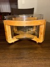 Vintage Mid Century Modern Glass Bowl W teak Wood Cradle Stand 10   mcm Decor