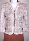 St john Women s Silver White Orange Sequins Fringed Shimmer  Jacket Skirt Sz 10