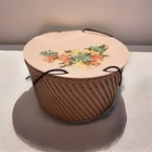 Vintage 1950s Princess Algonquin Il Pink Wicker Sewing Basket Floral Motif Round