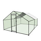 13x10x6 6 Ft Large Metal Chicken Coop Walk-in Chicken Run Peaked Roof Farm Yard