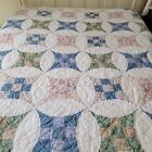 Vintage Handmade Quilt Nine Patch Stitched Scalloped Geometric Design 92  X 80 