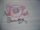 Vintage Flour Sack Hand Embroidered Sunday Tea Pot Dish Towel 32 x36   New