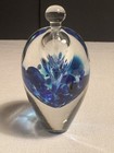 Michael Hook Australia Signed Art Glass Blue Bubble Perfume Bottle With Stopper