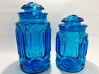 Le Smith Colonial Blue Moon And Star Glass Canisters 11    9 25 apothecary Jar  