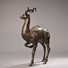10 2  Ancient Chinese Style Metal Inlaid Bronze Deer Statue Art Sculpture