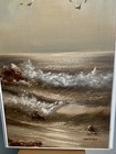 Vintage Seascape Oil Painting On Canvas Signed Wakefield 25    X 13 5   