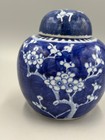 Antique 19th C  Chinese Porcelain Blue White Prunus Ginger Jar With Lid 5 1 2  