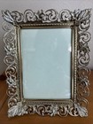 Vtg Filigree Picture Photo Frame 5x7 Inch Brass Gold White Metal Ornate Standing