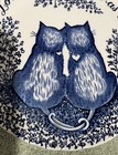 Royal Crownford Cat Plate Loving Hearts Unite Ironstone Blue White 4 5 