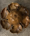 Vintage Mid-century Hand-carved Monkey Pod Wood Acorn Lazy Susan Serving Set