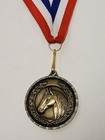 Horse Equestrian Medal  Your Engraving  Gold Color  2  Diameter    Neck Ribbon